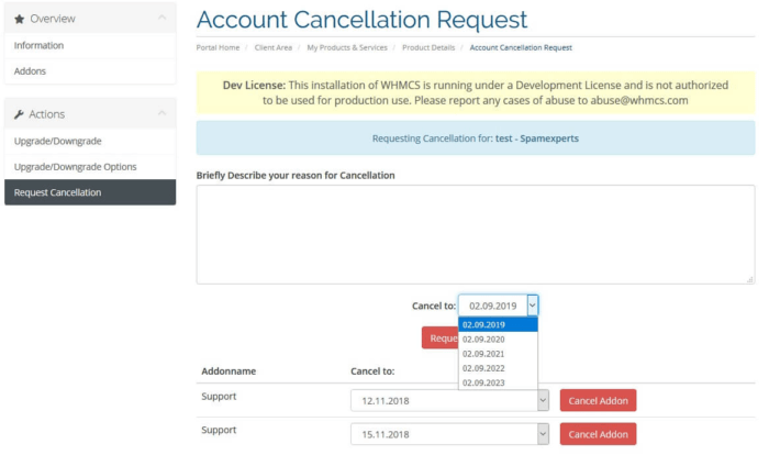 Cancellation Center For WHMCS