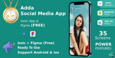 Adda ANDROID + IOS + FIGMA UI Kit Ionic Social Media App Free Figma