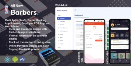 Barbers - Multi Barbershop Apps (SaaS), Booking Appointment, Employee POS App, and Web Admin