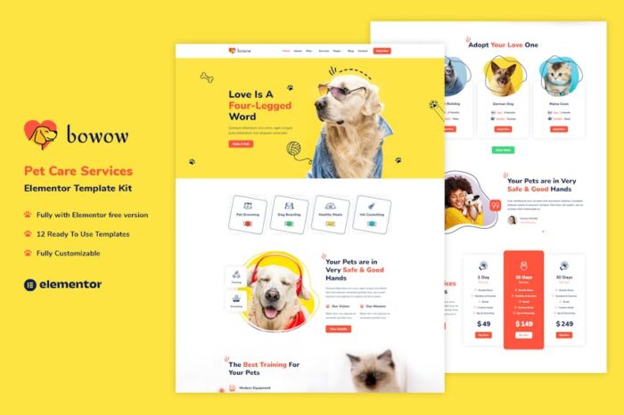 Bowow - Pet Care Services Elementor Template Kit