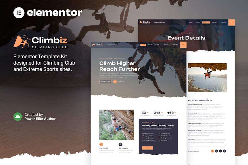 Climbiz - Climbing Club & Extreme Sports Elementor Template Kit Climbiz - Climbing Club & Extreme Sports Elementor Template Kit