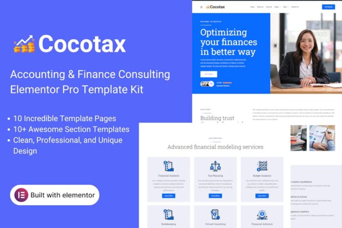 Cocotax - Accounting & Finance Consulting Elementor Pro Template Kit