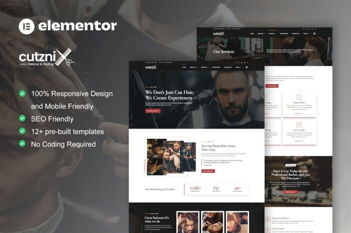 Cutznix - Barbershop & Hair Salon Elementor Template Kit