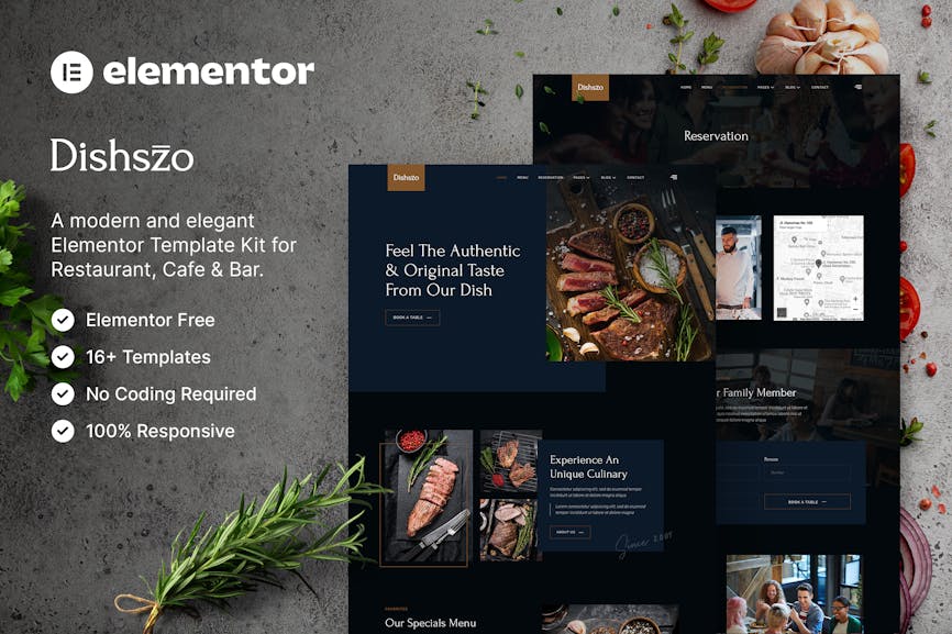 Dishszo - Restaurant & Cafe Elementor Template Kit Dishszo - Restaurant & Cafe Elementor Template Kit