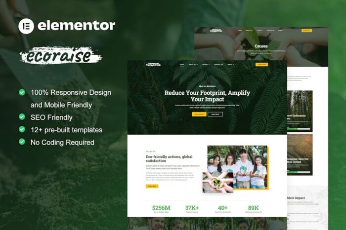 EcoRaise - Environmental Charity & Nonprofit Elementor Template Kit