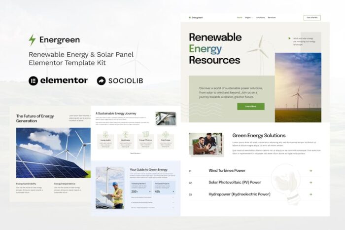 Energreen - Renewable Energy & Solar Panel Elementor Template Kit