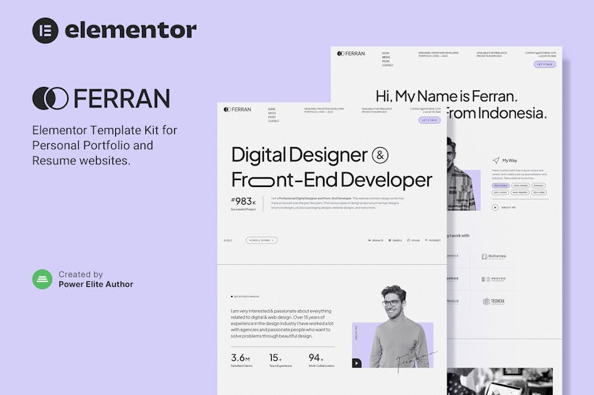 Ferran - Personal Portfolio & Resume Elementor Template Kit Ferran - Personal Portfolio & Resume Elementor Template Kit