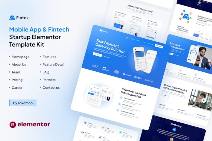 Fintex - Mobile App & Fintech Startup Elementor Template Kit