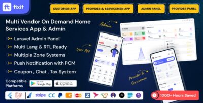 Fixit Multi Vendor On Demand, Handyman, Home service Flutter App with Admin Complete Solution v1.0.1