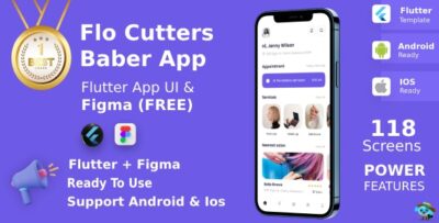 Flo Cutters ANDROID + IOS + FIGMA UI Kit Flutter Beauty Salons, Spa, Massage, Barber Booking