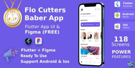 Flo Cutters ANDROID + IOS + FIGMA UI Kit Flutter Beauty Salons, Spa, Massage, Barber Booking