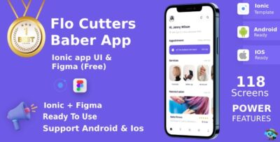 FloCutters ANDROID + IOS + FIGMA UI Kit Ionic BeautySalons, Spa, Massage, Barber Booking