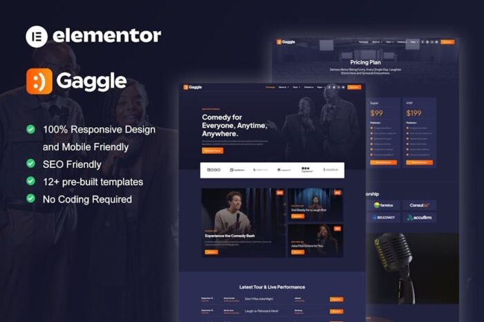 Gaggle - Comedian & Entertainment Show Elementor Pro Template Kit