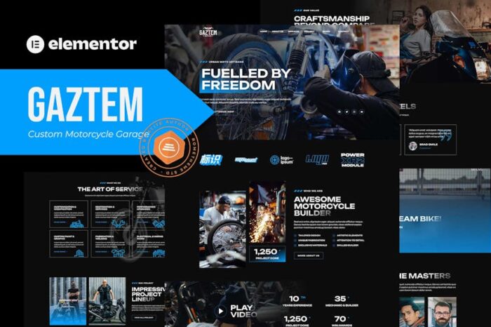 Gaztem - Custom Motorcycle Garage Elementor Template Kit