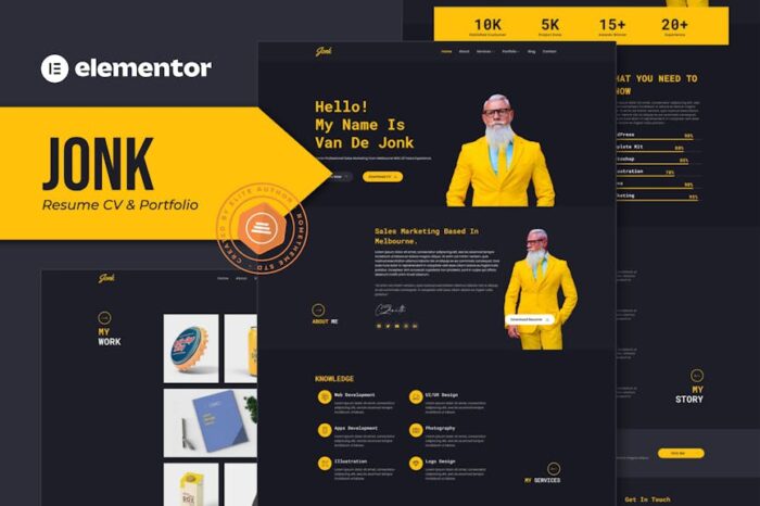 Jonk - Resume CV & Portfolio Elementor Template Kit