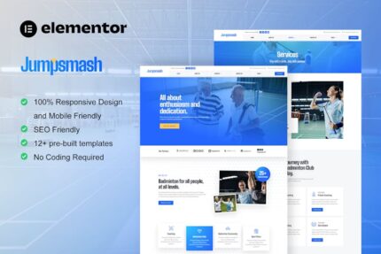 JumpSmash - Badminton Club & Sport Community Elementor Template Kit