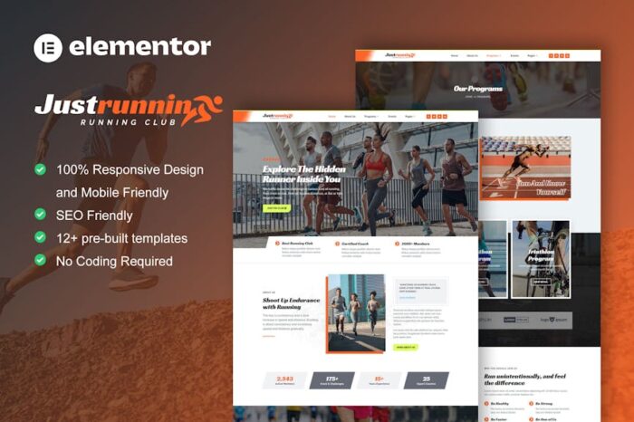 JustRunnin - Running Club Marathon & Sport Event Elementor Template Kit