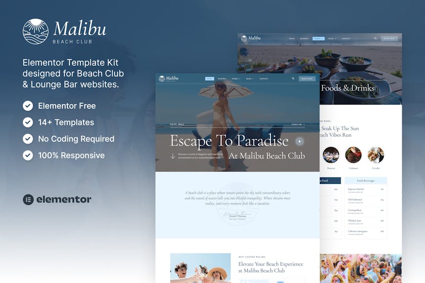 Malibu - Beach Club & Lounge Bar Elementor Template Kit Malibu - Beach Club & Lounge Bar Elementor Template Kit