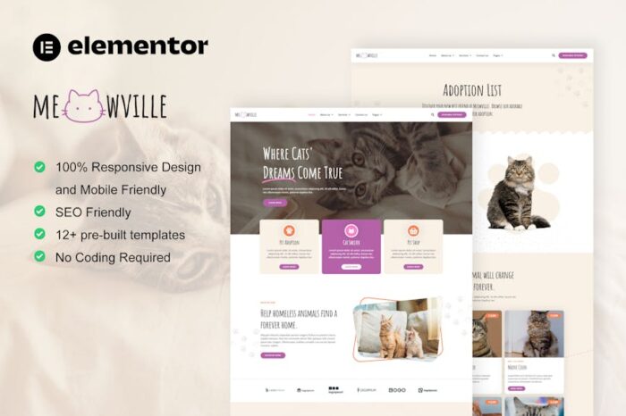 MeowVille - Animal Shelter & Cat Breeder Elementor Template Kit