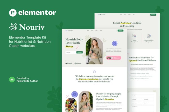 Nouriv – Nutrition Coach & Nutritionist Elementor Template Kit