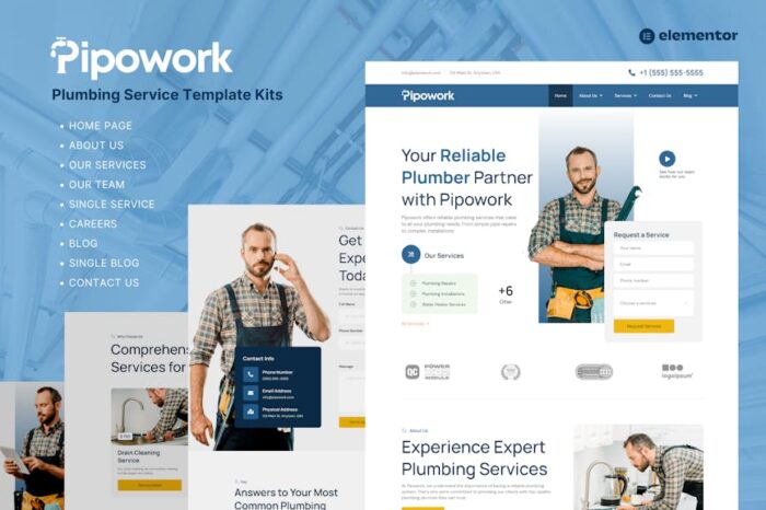 Pipowork - Plumbing Service Business Elementor Template Kits