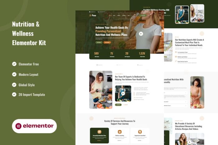 Poso - Personalized Nutrition & Wellness Elementor Template Kit