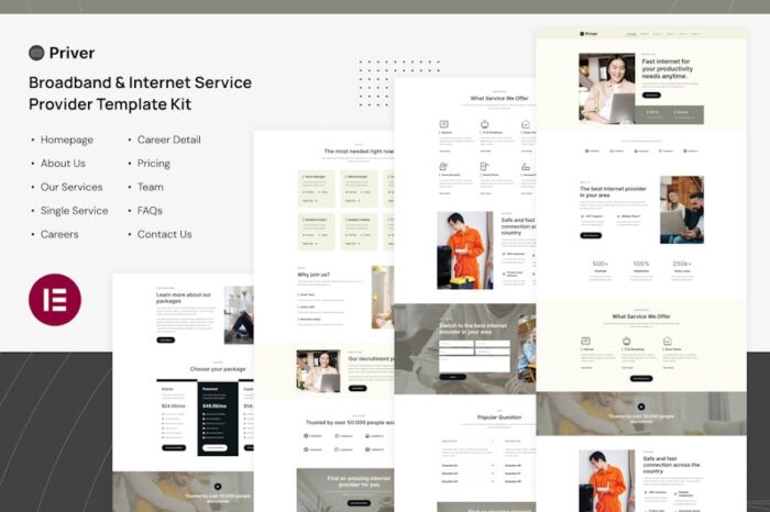 Priver - Broadband & Internet Service Provider Elementor Pro Template Kit
