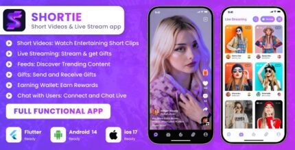 Shortie - Short video & Live streaming app with admin panel Flutter script Android iOS