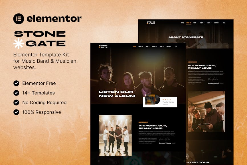 Stonegate - Music Band & Musician Elementor Template Kit Stonegate - Music Band & Musician Elementor Template Kit