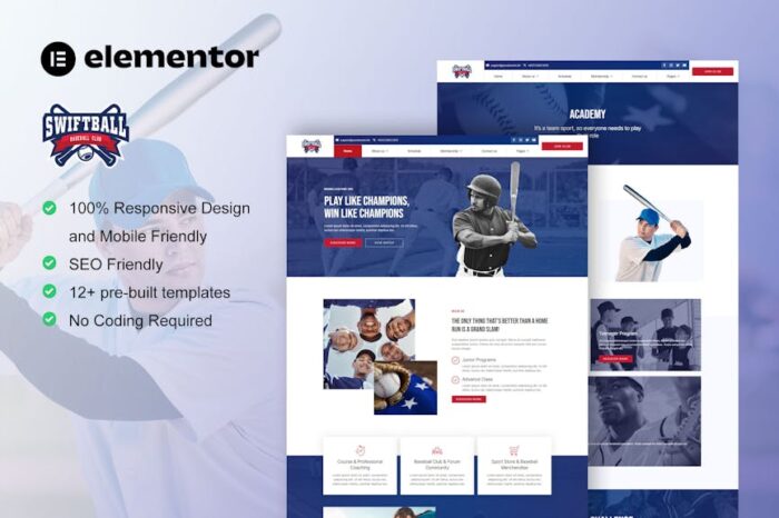 SwiftBall - BaseBall Team & Sport Club Elementor Pro Template Kit