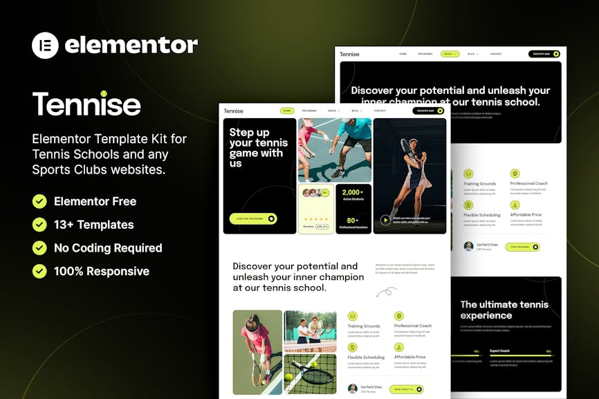 Tennise - Tennis School & Sports Club Elementor Template Kit Tennise - Tennis School & Sports Club Elementor Template Kit