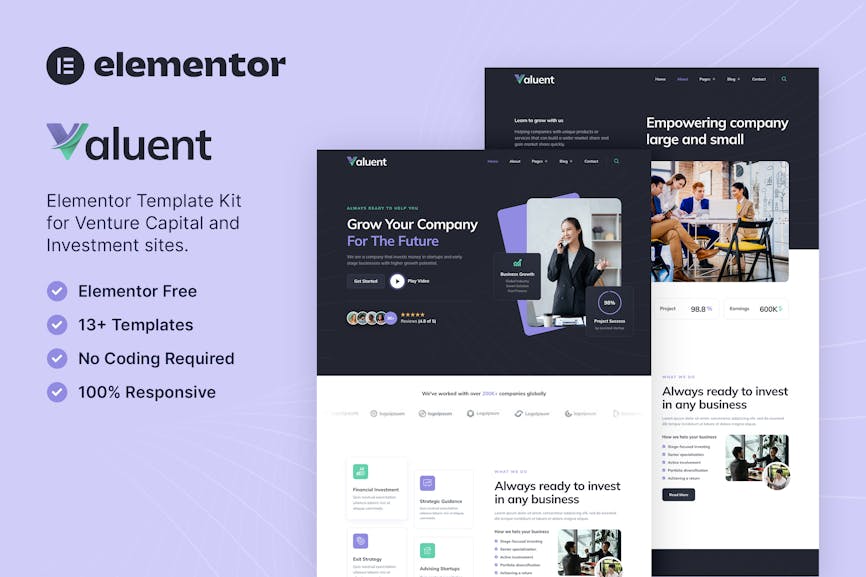 Valuent - Venture Capital & Investment Elementor Template Kit Valuent - Venture Capital & Investment Elementor Template Kit