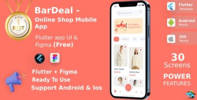 BarDeal ANDROID + IOS + FIGMA (Free) UI Kit Flutter Online Shopping Mobile App