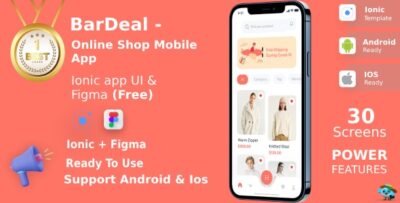 BarDeal ANDROID + IOS + FIGMA (Free) UI Kit Ionic Online Shopping Mobile App