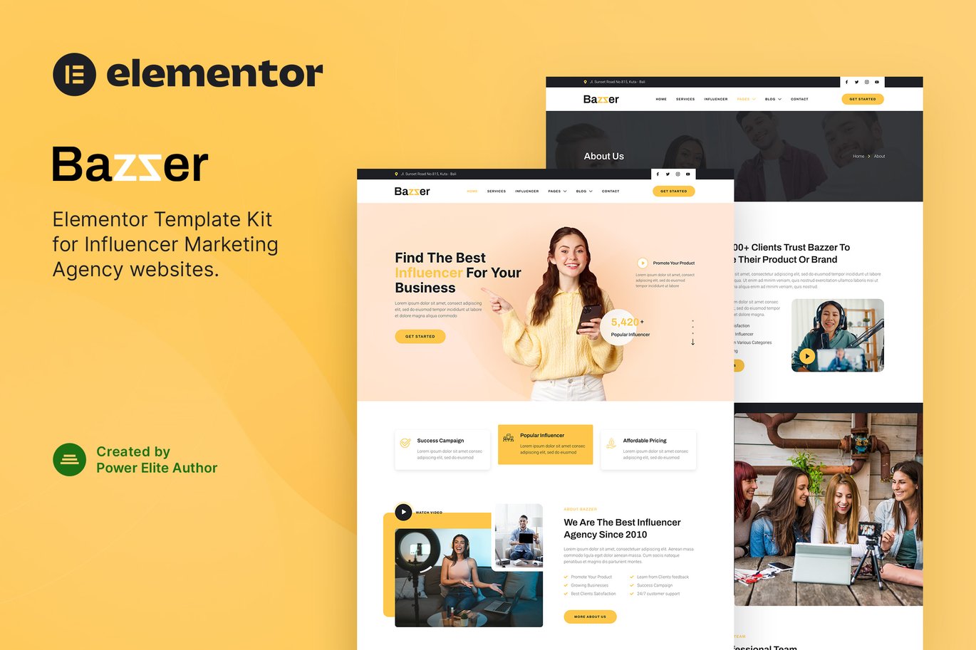 Bazzer - Influencer Marketing Agency Elementor Template Kit Bazzer - Influencer Marketing Agency Elementor Template Kit