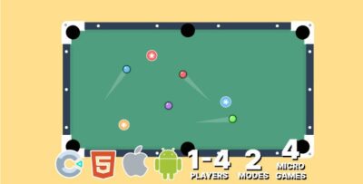 Billiards Shot. 1-4 Player Mode. 2 Modes. 4 Games. Construct 3 (c3p)