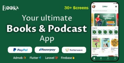 BooKa - Podcast and eBook Flutter Android iOS Mobile Application Code with Laravel Admin Panel