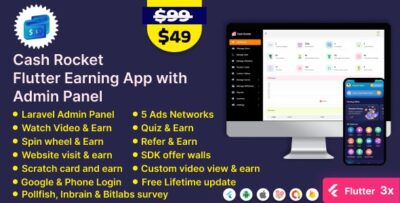 Cash Rocket - Flutter Online Earning App with Admin Panel v5.3