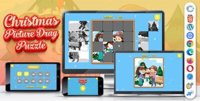 Christmas Picture Drag Puzzle Game ( Construct 3 C3P HTML5 ) 50 Puzzles