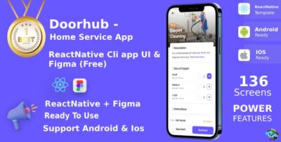 DoorHub ANDROID + IOS + FIGMA (Free) UI Kit ReactNative Home Service Provide