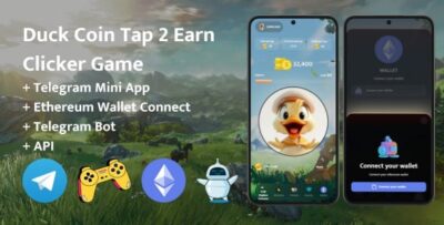 Duck Coin Tap-2-Earn Clicker Game With Telegram Mini App + API + Bot + Ethereum Wallet Connect