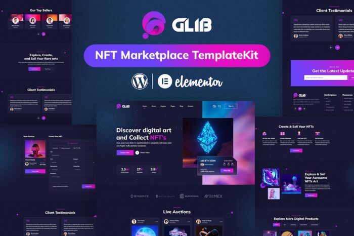 Glib NFT Marketplace Elementor Pro Template Kit