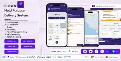 Glover - Grocery, Food, Pharmacy Courier & Service Provider + Backend + Driver & Vendor app v1.7.50
