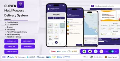 Glover – Grocery, Food, Pharmacy Courier & Service Provider + Backend + Driver & Vendor app v1.7.50