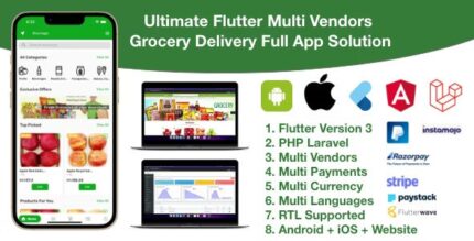 Grocery delivery services ecommerce multi vendors(android + iOS + website) flutter 3 laravel v5.0