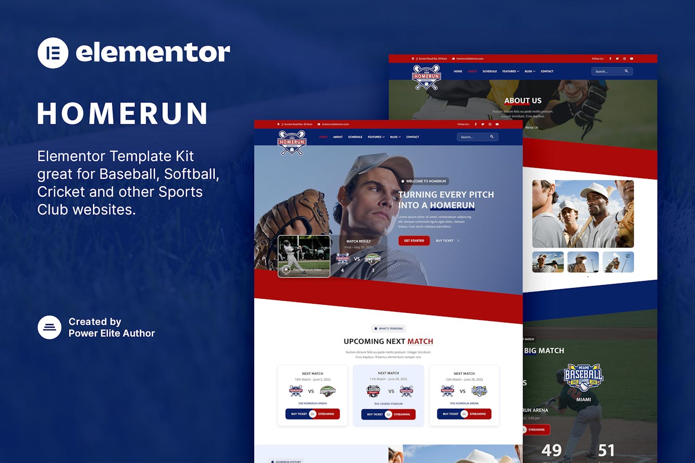 Homerun - Baseball Team & Sports Club Elementor Template Kit Homerun - Baseball Team & Sports Club Elementor Template Kit