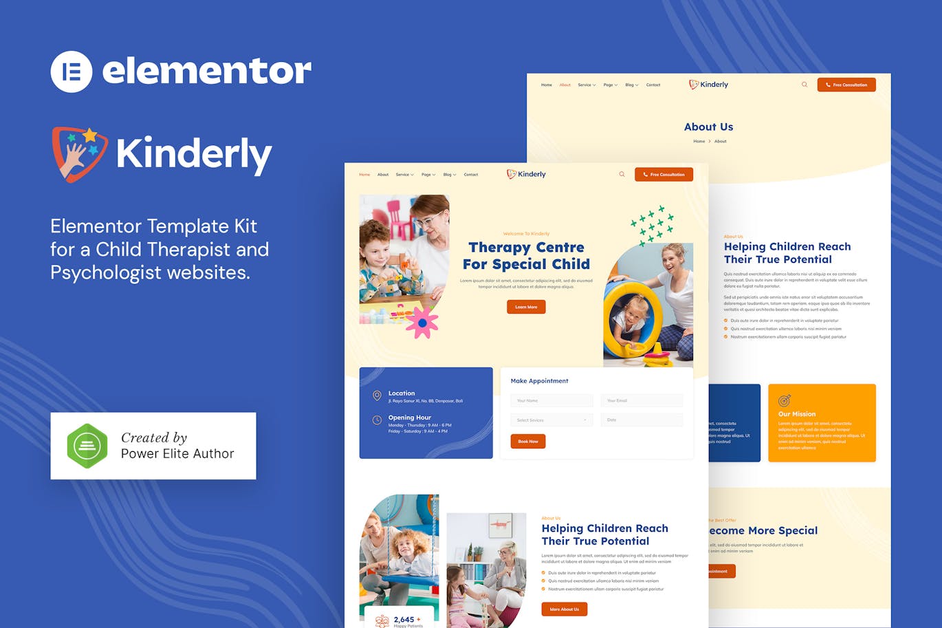 Kinderly - Child Therapist & Psychologist Elementor Template Kit Kinderly - Child Therapist & Psychologist Elementor Template Kit
