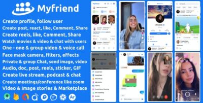 Myfriend - Friend Chat Post Tiktok Follow Radio Group ecommerce Zoom Live clone social network app v3.1