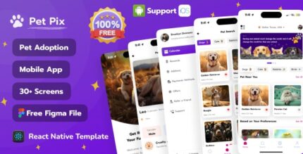 Pet-Pix Pet Adoption React Native Expo App Free Figma iOS Android