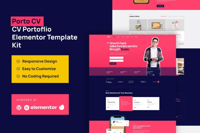 Porto CV - Portfolio Personal Elementor Pro Template Kit